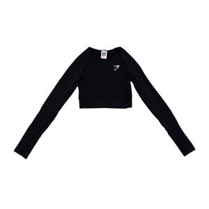 Gymshark Dark Grey Long Sleeve Crop Top Women’s Size Small Fitness Gym Athletic